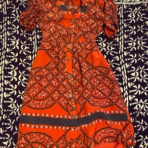 Orange Patterned 100% Silk Women's Dress